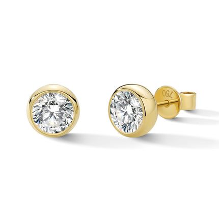 GJ Classic Bezel Set 18K Gold Lab Diamond Stud Earrings (＞2 ct. tw.) 