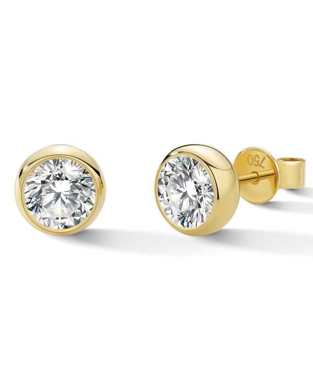 GJ Classic Bezel Set 18K Gold Lab Diamond Stud Earrings (＞2 ct. tw.) 