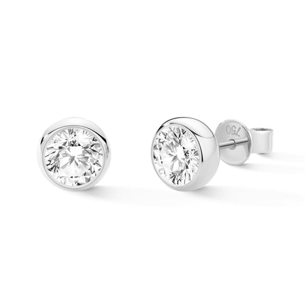 GJ Classic Bezel Set 18K Gold Lab Diamond Stud Earrings (＞2 ct. tw.) 