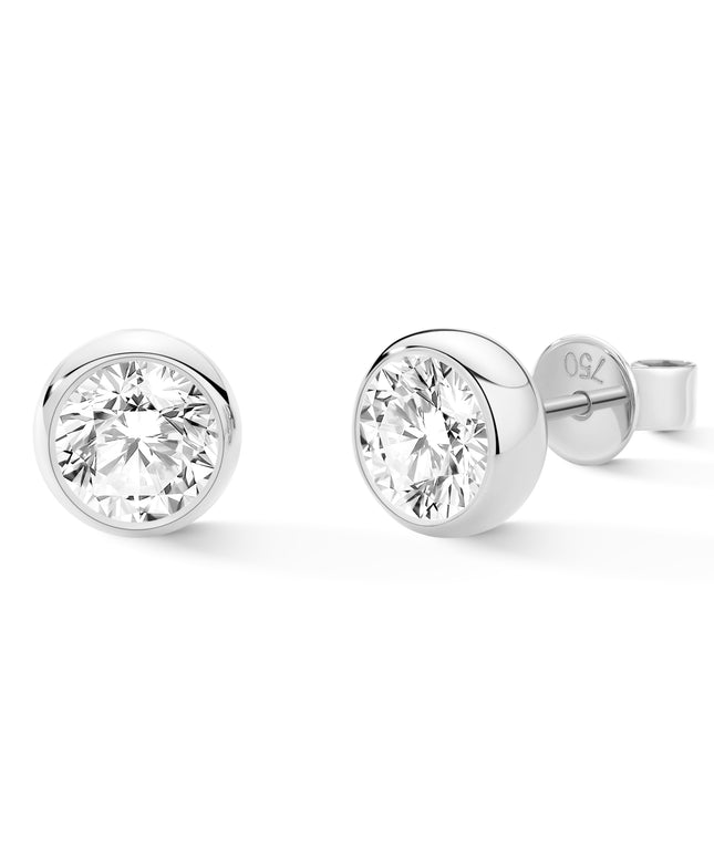 GJ Classic Bezel Set 18K Gold Lab Diamond Stud Earrings (＞2 ct. tw.) 