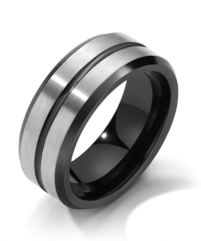 Black and Silver Tungsten Wedding Band